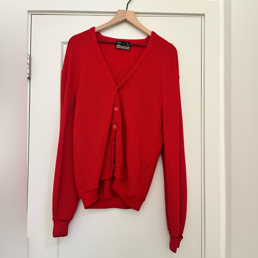 VTG Sears Women’s L Alpaca & Virgin Wool Sweater Long Sleeve V-Neck Red Buttons